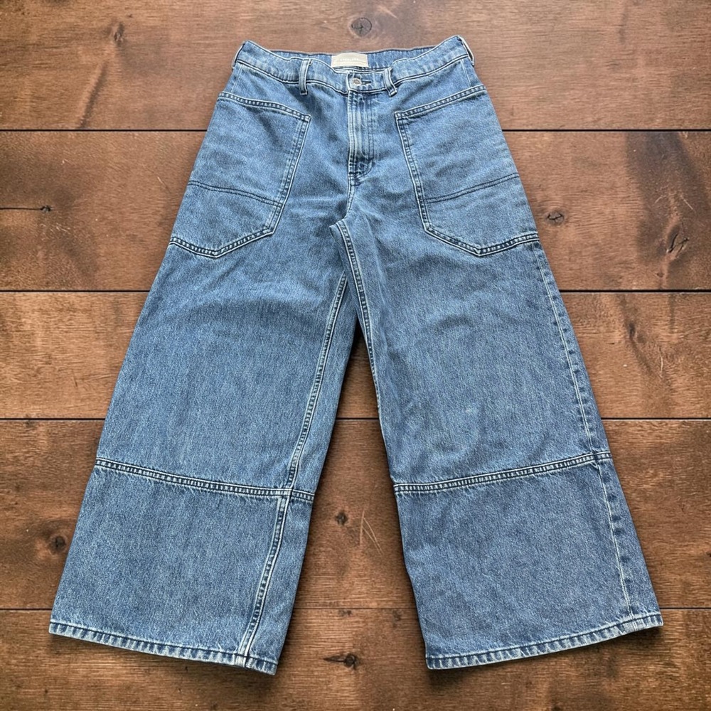 Everlane The Way-High Gardener Cropped Jean Blue Wide Leg Utility Pants 28